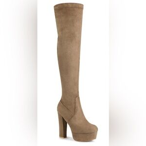 Glaze REY-4 Taupe Knee-High Platform Block Heel Boots | Women’s 10
